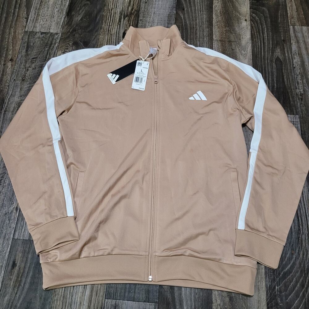 Adidas Men’s‎ Striped Track Top Size Large Warm Sandstone White Full Zip